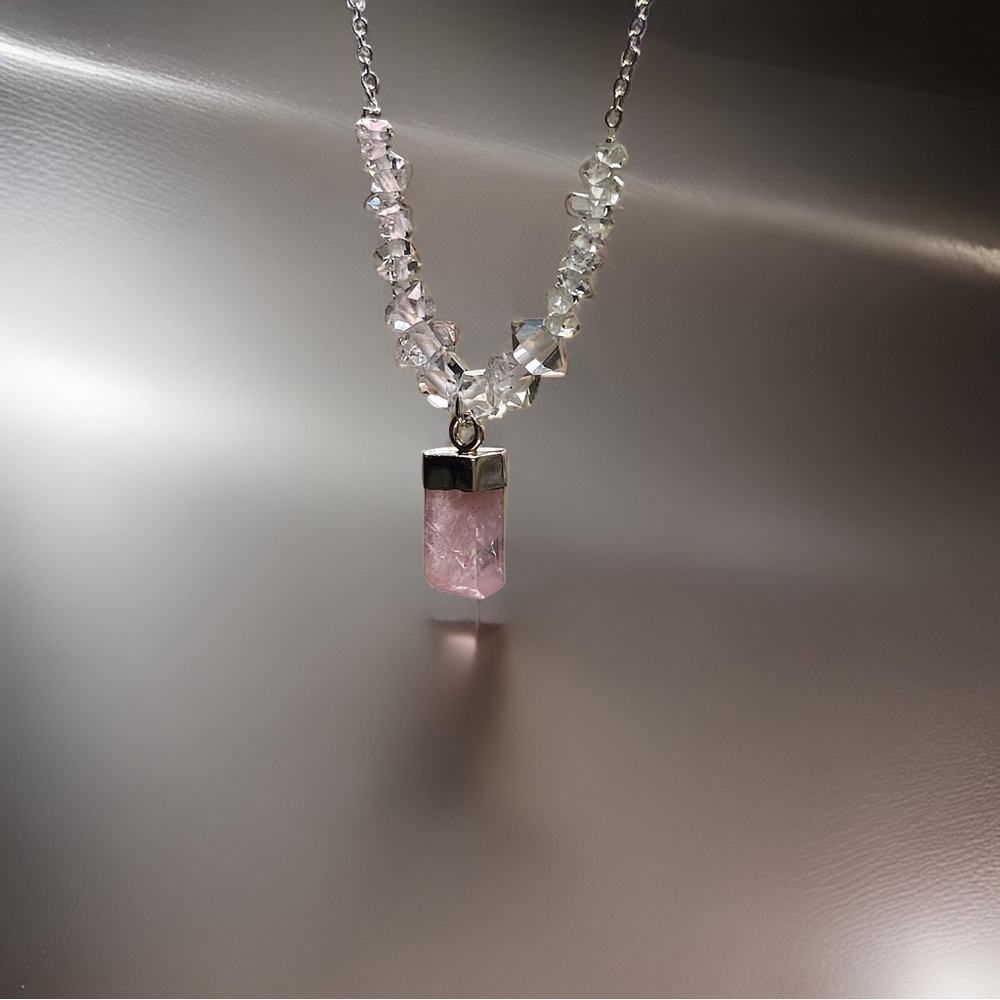 Hand Crafted Diamond & Morganite Charm Necklace - Picture 4 of 8